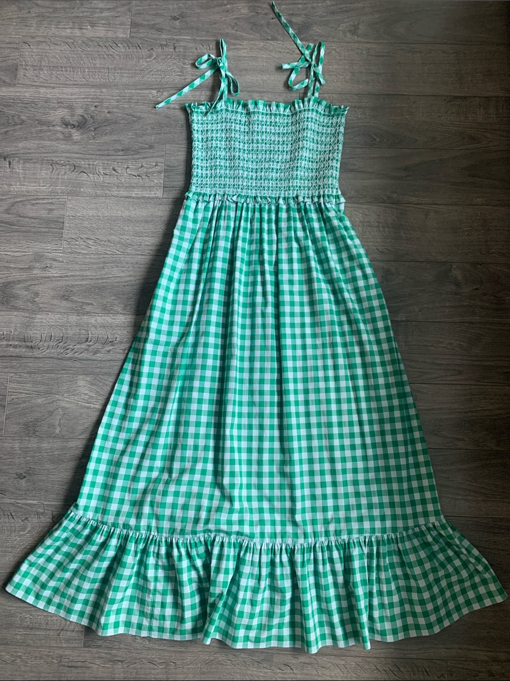 Kate Spade Cotton Green smocked Gingham checkered dress! Coastal cottage